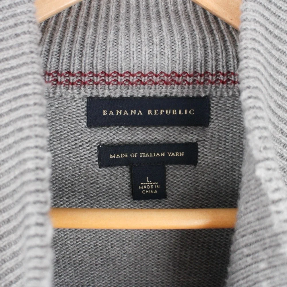 Banana Republic Grey Italian Yarn 1/4 Zip Mock Neck Sweater Men's Size Large‎